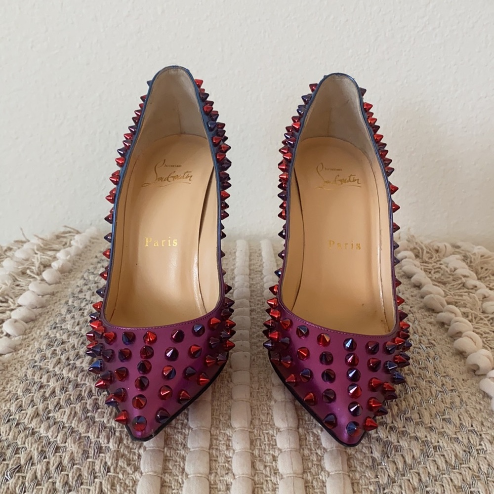 LOUBOUTIN SO KATE MULTICOLOR SPIKED LEATHER HEELS - Picture 3 of 8